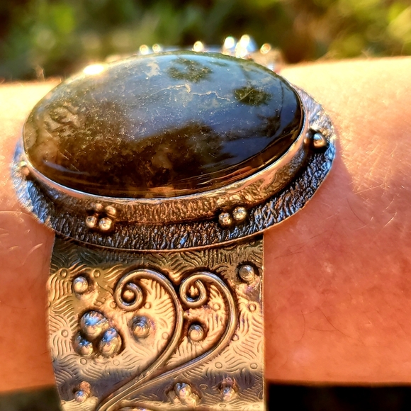 New Indian Moss Agate 925 Silver Cuff Bracelet. - Picture 9 of 16